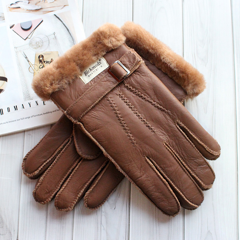 Leather Driving Glove - Sheepskin Fur Gloves Men's Thick Winter